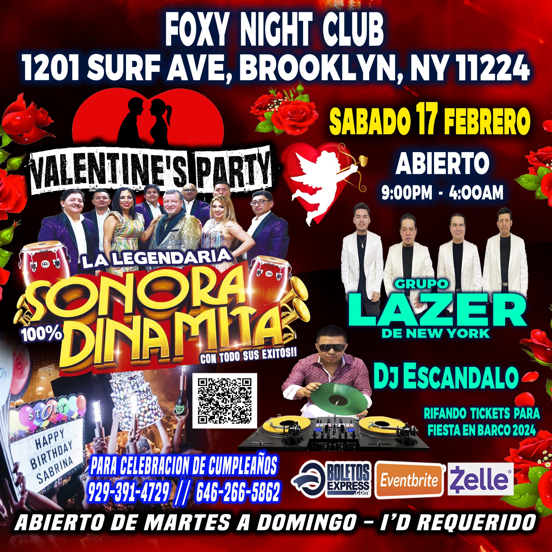 Valentine's  Party + Sonora Dinamita + Grupo Lazer + Dj Escandalo
