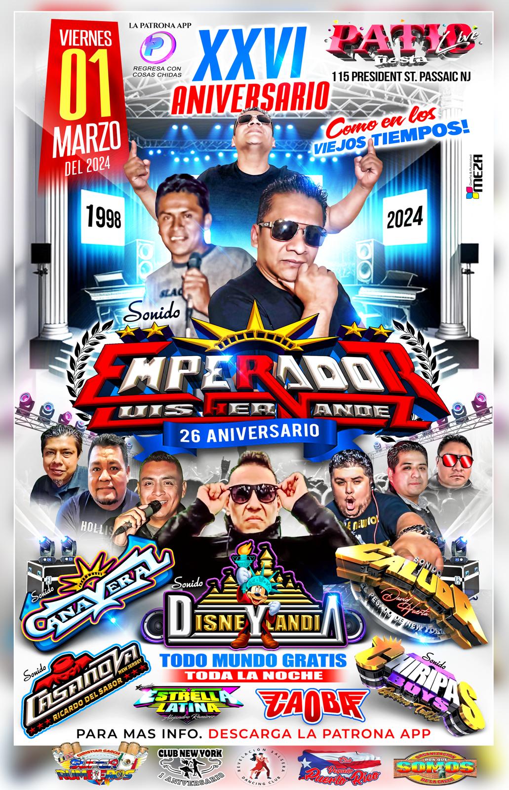 XXVI ANIVERSARIO SONIDO EMPERADOR, SONIDO CAÑAVERAL, SONIDO CALUDA, SONIDO DISNEYLANDIA, SONIDO CASANOVA, SONIDO CHIRIPAS