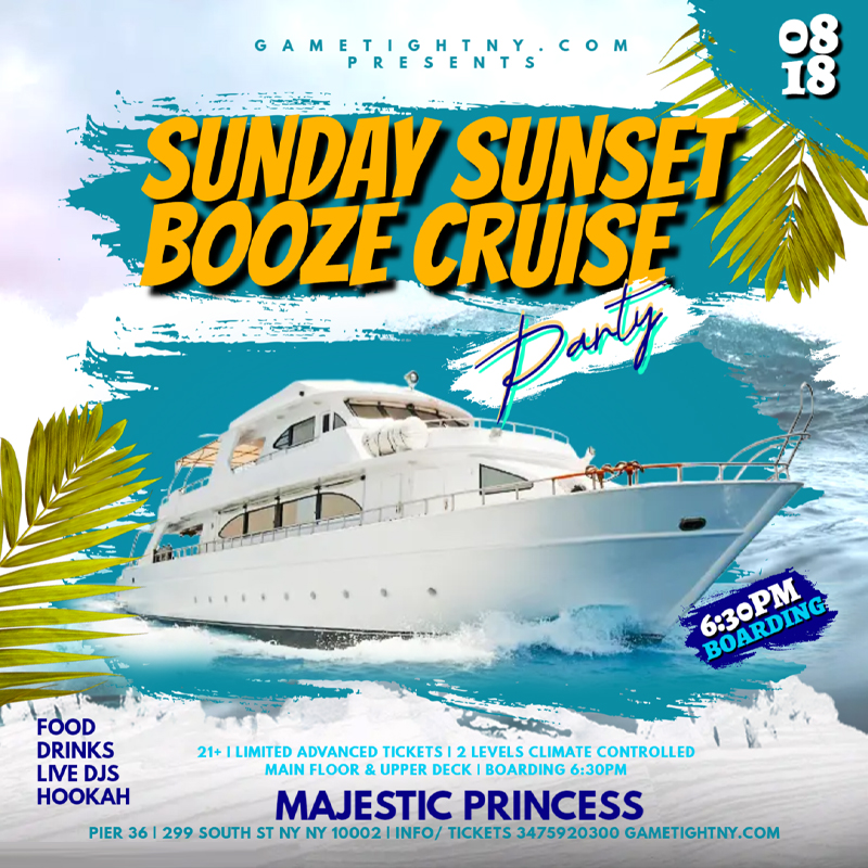 NYC Summer Sunday Sunset Majestic Princess Yacht Party Booze Cruise