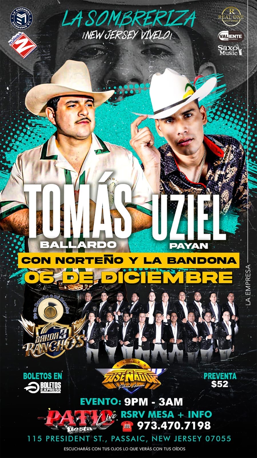 TOMAS BALLARDO, UZIEL PAYAN, CON NORTEÑO Y LA BANDONA, BANDA 3 RANCHOS