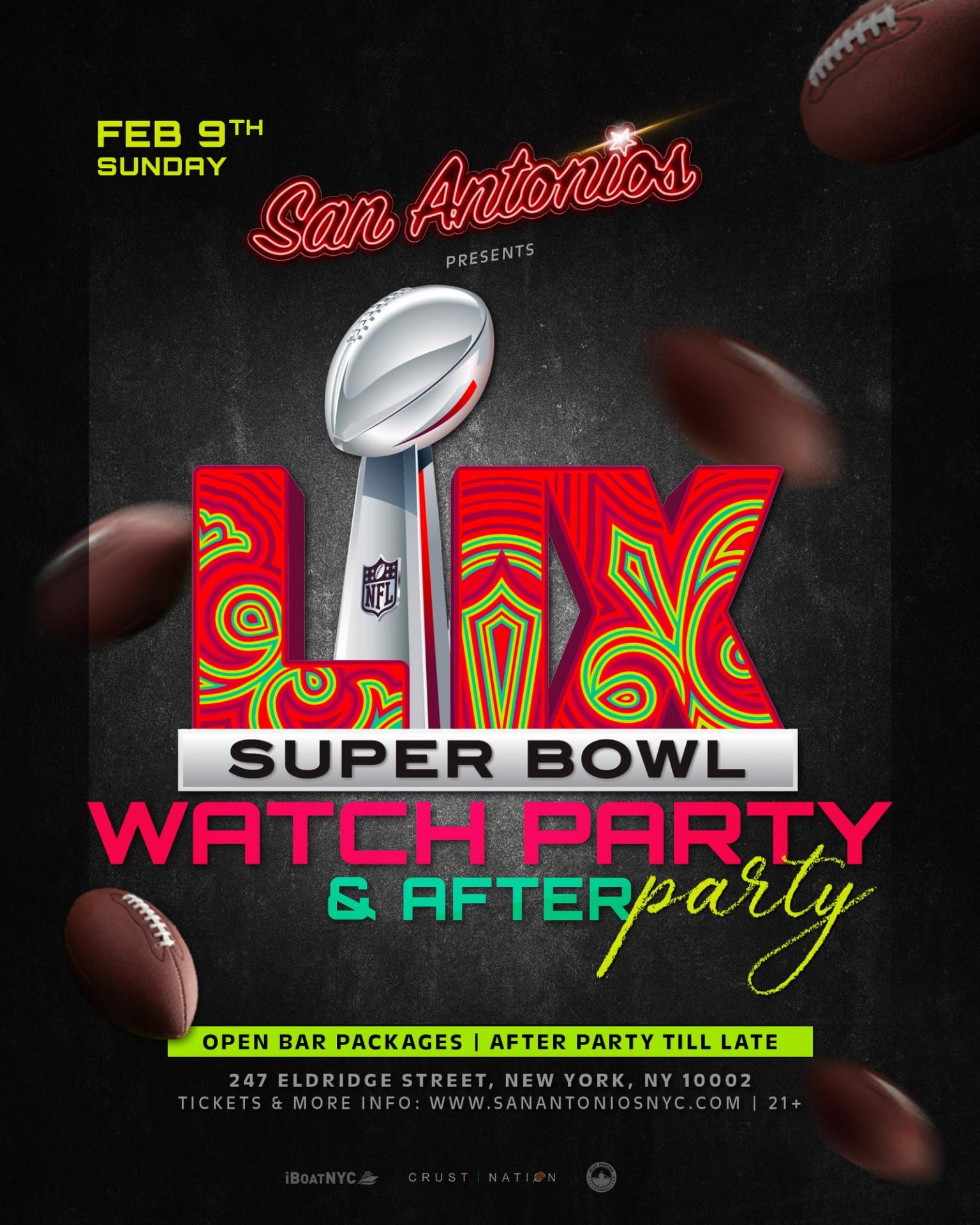 2025 Big Game Super Bowl LIX Sunday Watch Party @ Lower East Side NYC