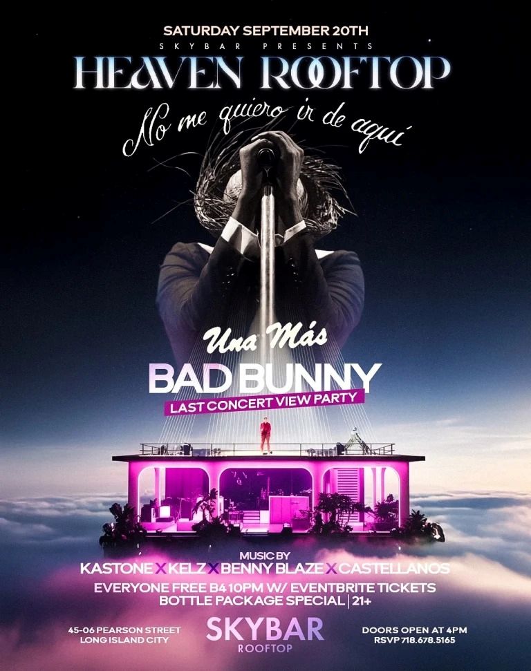 Buy tickets for Bad Bunny Last Concert View Party – Saturday, Sept 20th at Skybar Rooftop Bad Bunny Last Concert View Party – Saturday, Sept 20th at Skybar Rooftop