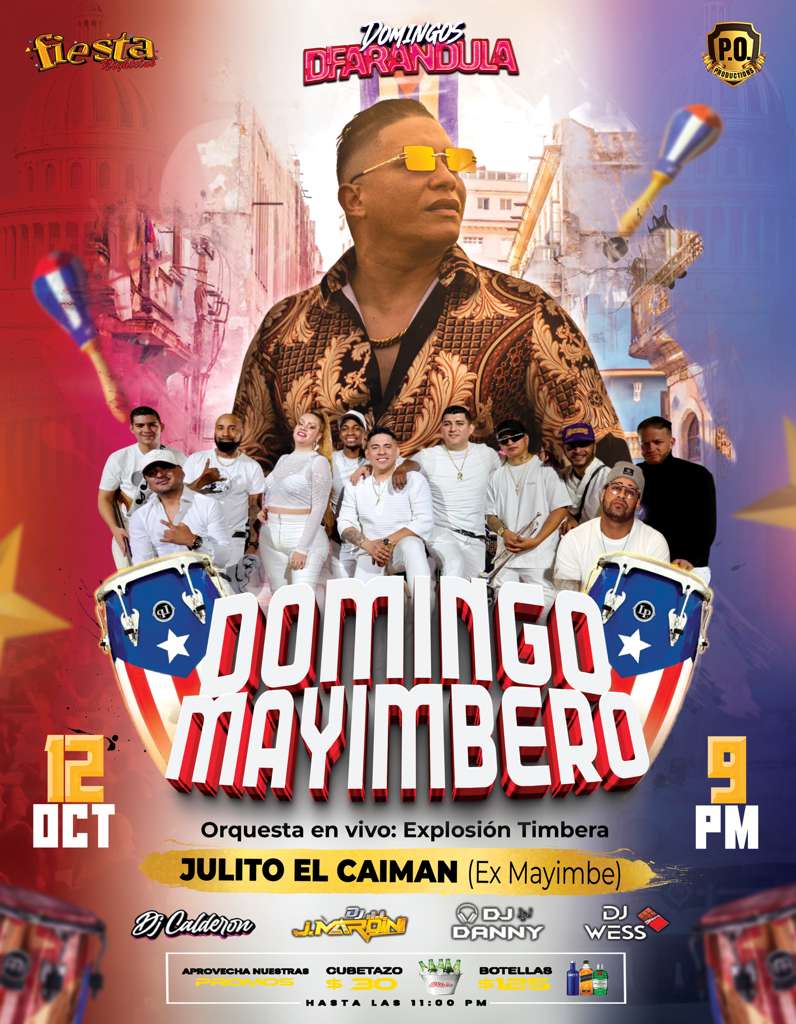 Buy tickets for JULITO EL CAIMAN (EX MAYIMBE), ORQUESTA EN VIVO EXPLOSION TIMBERA, DJ DANNY, CALDERON, MARDINI, WESS JULITO EL CAIMAN (EX MAYIMBE), ORQUESTA EN VIVO EXPLOSION TIMBERA, DJ DANNY, CALDERON, MARDINI, WESS