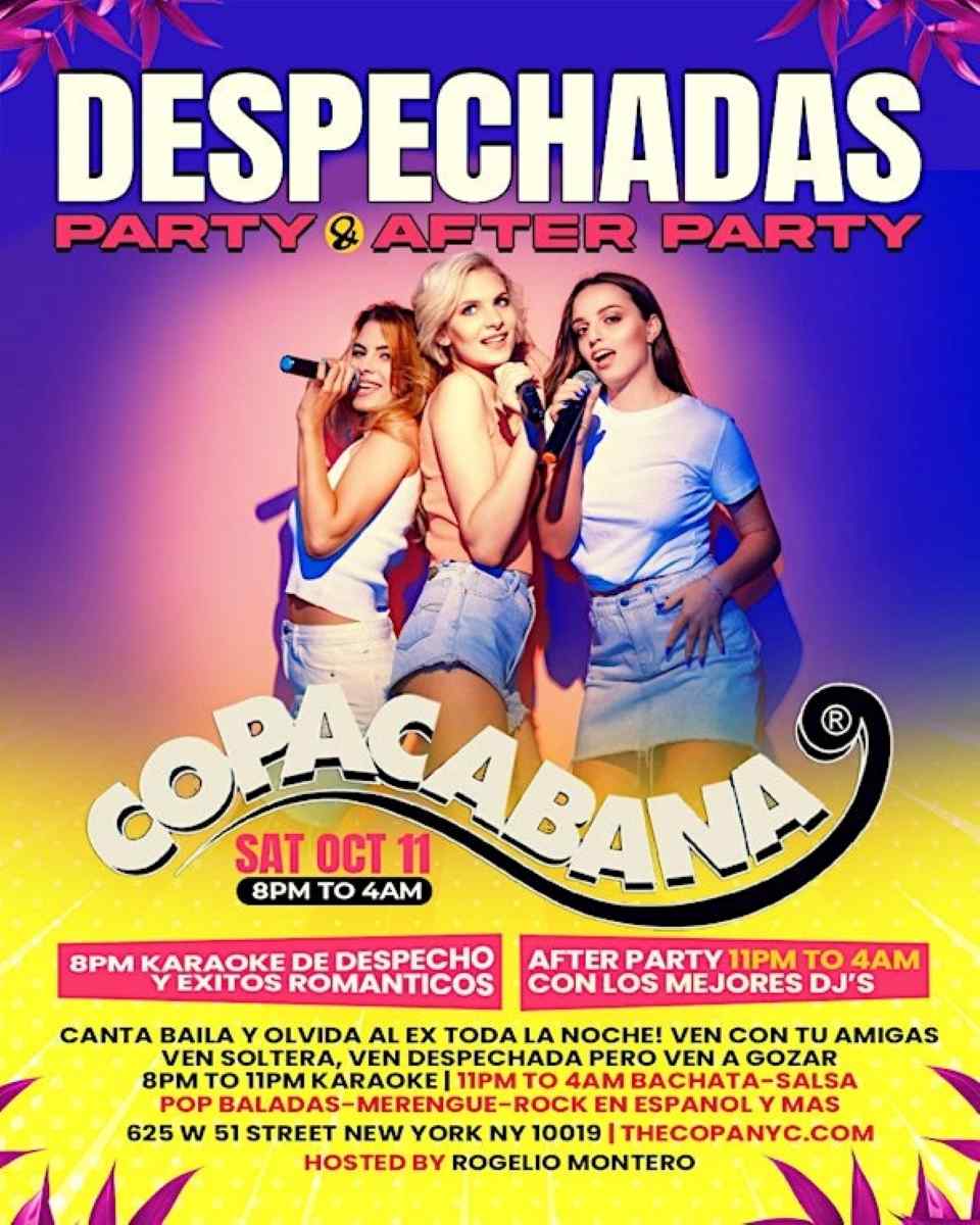 Buy tickets for Despechadas Party at Copacabana NYC – October 11 Despechadas Party at Copacabana NYC – October 11