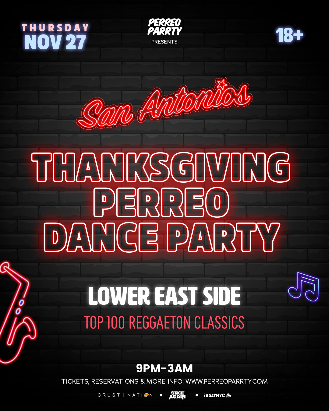 Buy tickets for ThanksGiving Perreo Dance Party at San Antonios NYC (18+) ThanksGiving Perreo Dance Party at San Antonios NYC (18+)