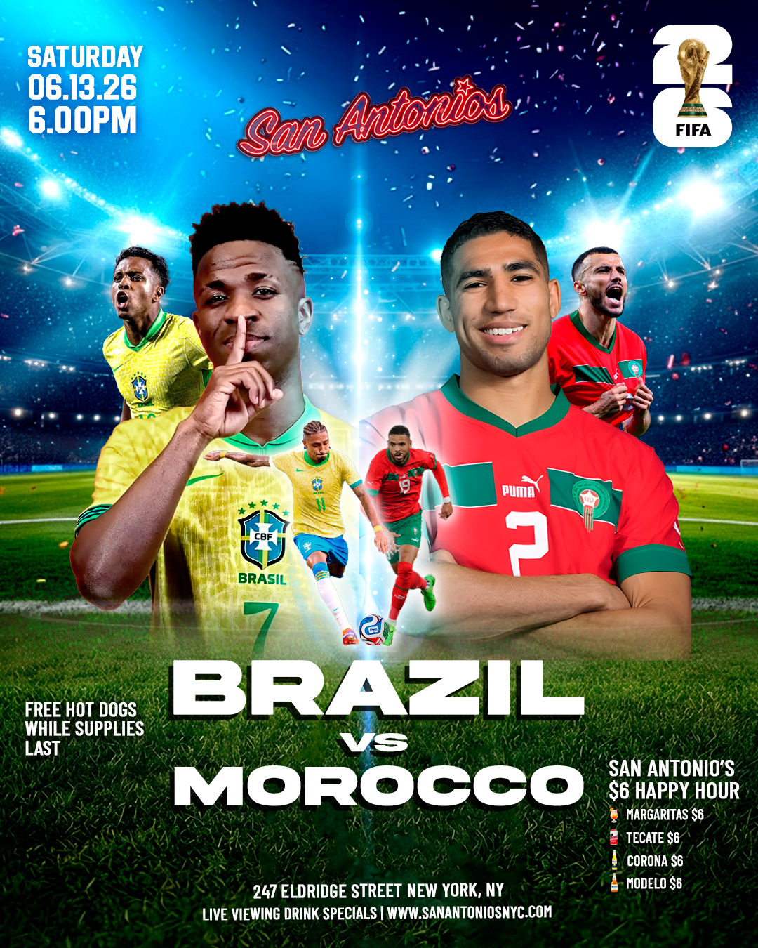 Buy tickets for Soccer Game Viewing Party: BRAZIL vs MOROCCO at San Antonios Soccer Game Viewing Party: BRAZIL vs MOROCCO at San Antonios