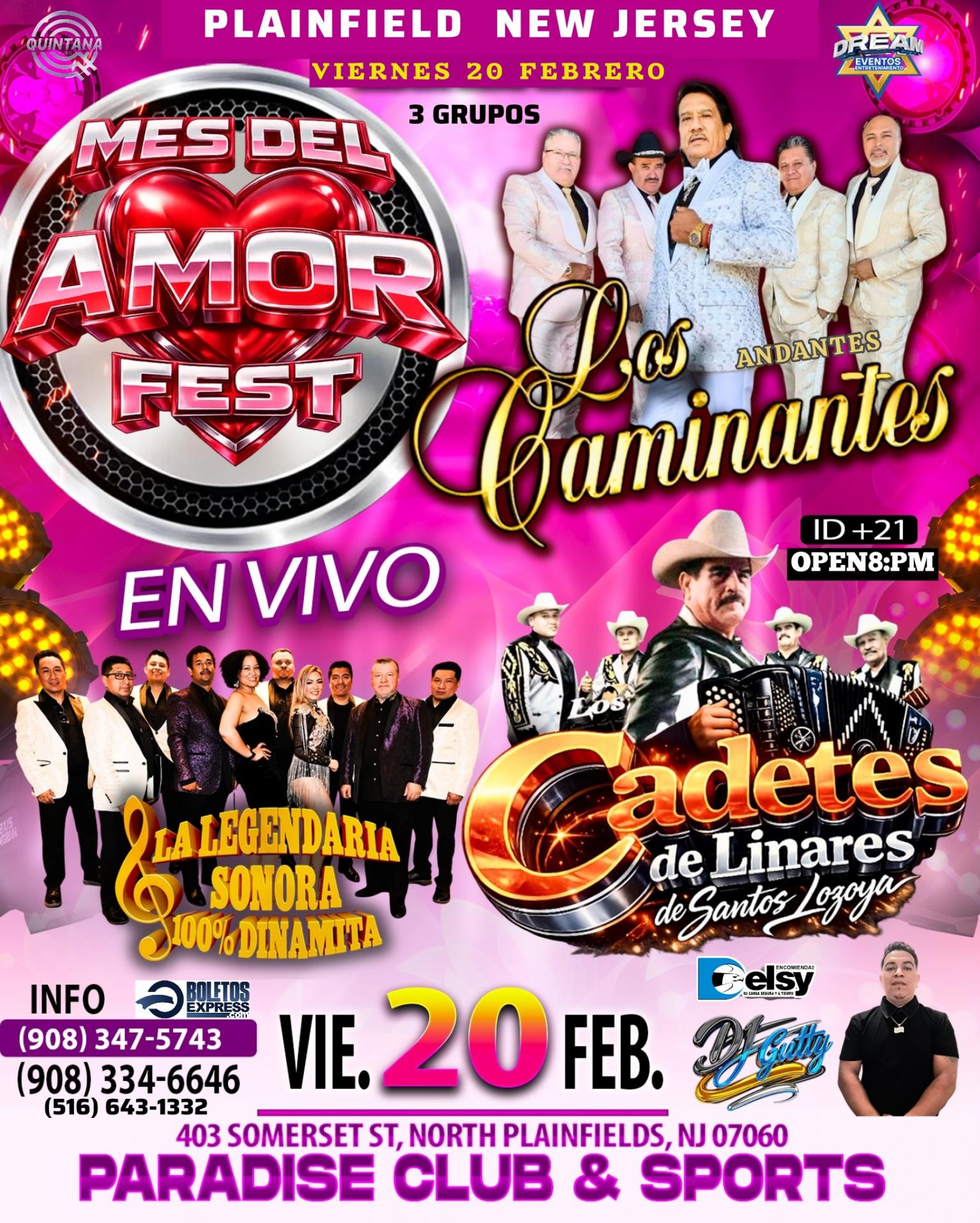 Este Viernes 20 Feb, Los Caminantes  / Cadetes de Linares / Sonora Dinamita ,Plainfield, New Jersey