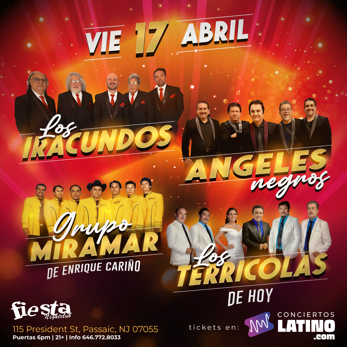 Buy tickets for LOS IRACUNDOS, LOS ANGELES NEGROS, GRUPO MIRAMAR Y LOS TERRICOLAS DE HOY LOS IRACUNDOS, LOS ANGELES NEGROS, GRUPO MIRAMAR Y LOS TERRICOLAS DE HOY