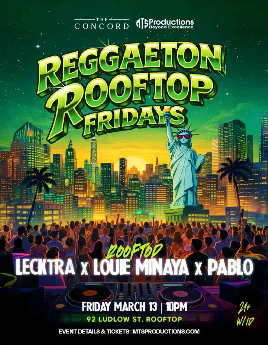 Buy tickets for Reggaeton Rooftop Fridays at Concord NYC | Friday, March 13th, 2026 Reggaeton Rooftop Fridays at Concord NYC | Friday, March 13th, 2026