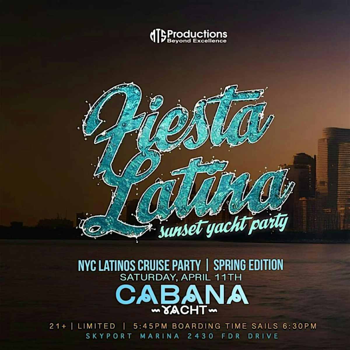 Buy tickets for Fiesta Latina Sunset Yacht Party NYC – Reggaeton Cruise at Cabana Yacht Fiesta Latina Sunset Yacht Party NYC – Reggaeton Cruise at Cabana Yacht