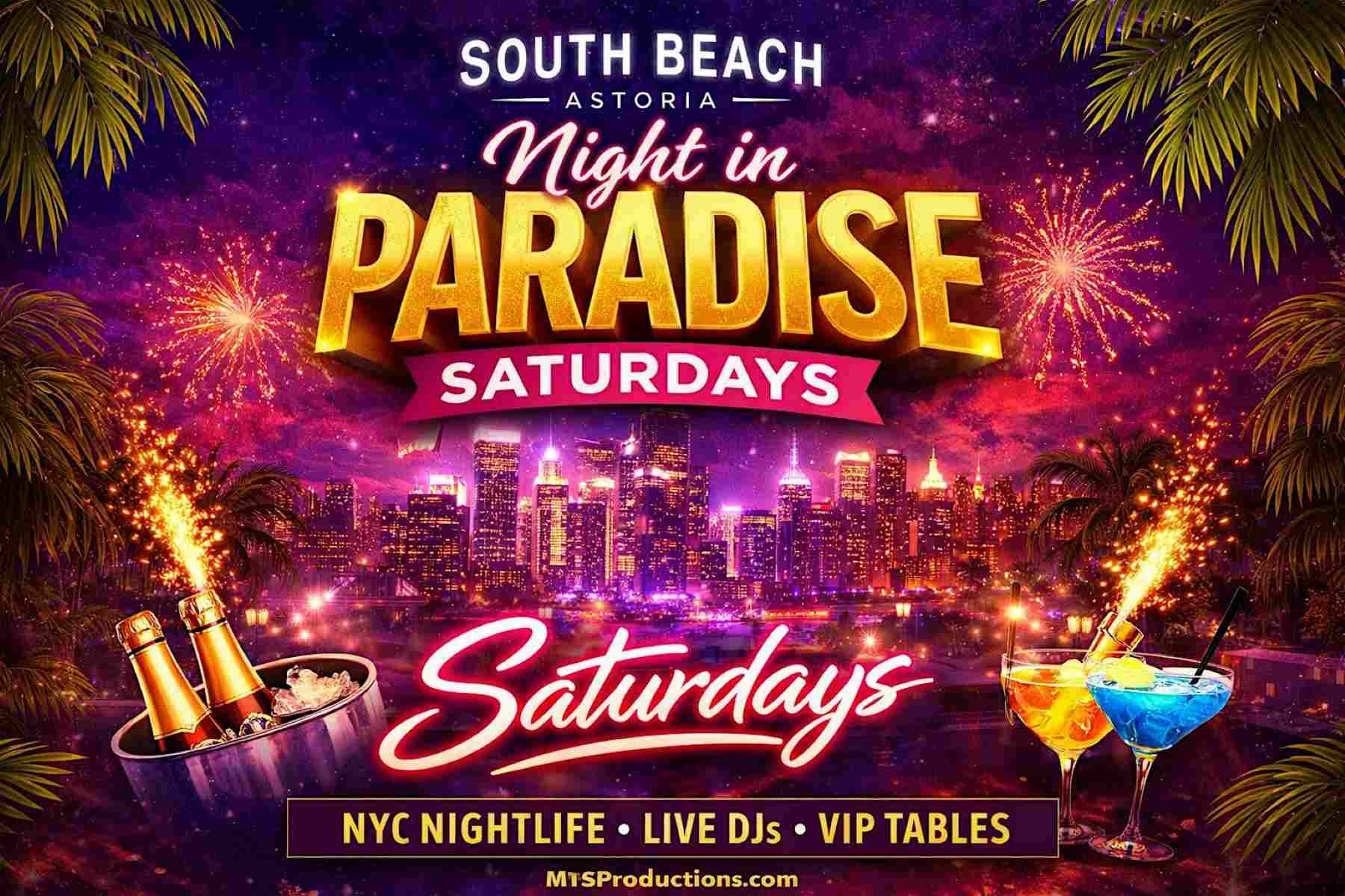 Buy tickets for Night in Paradise Saturdays at South Beach Astoria – May 30 Night in Paradise Saturdays at South Beach Astoria – May 30