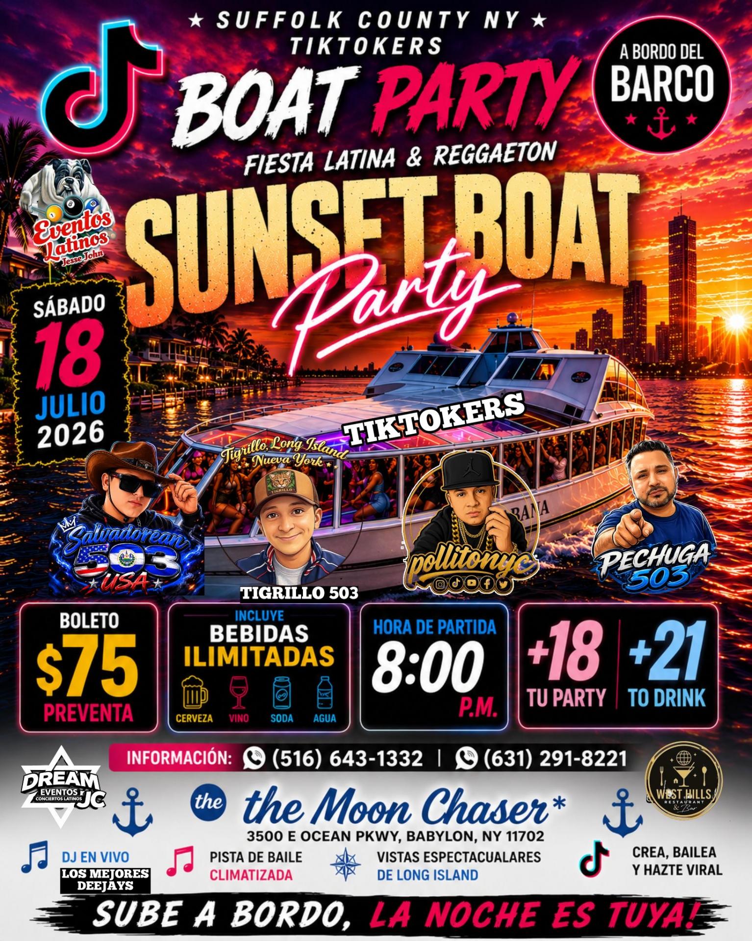 Fiesta en Barco Suffolk Long island NY / Sab 18 julio 7:45Pm