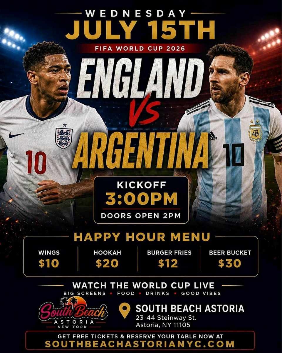 England vs Argentina FIFA World Cup 2026 Watch Party at South Beach Astoria