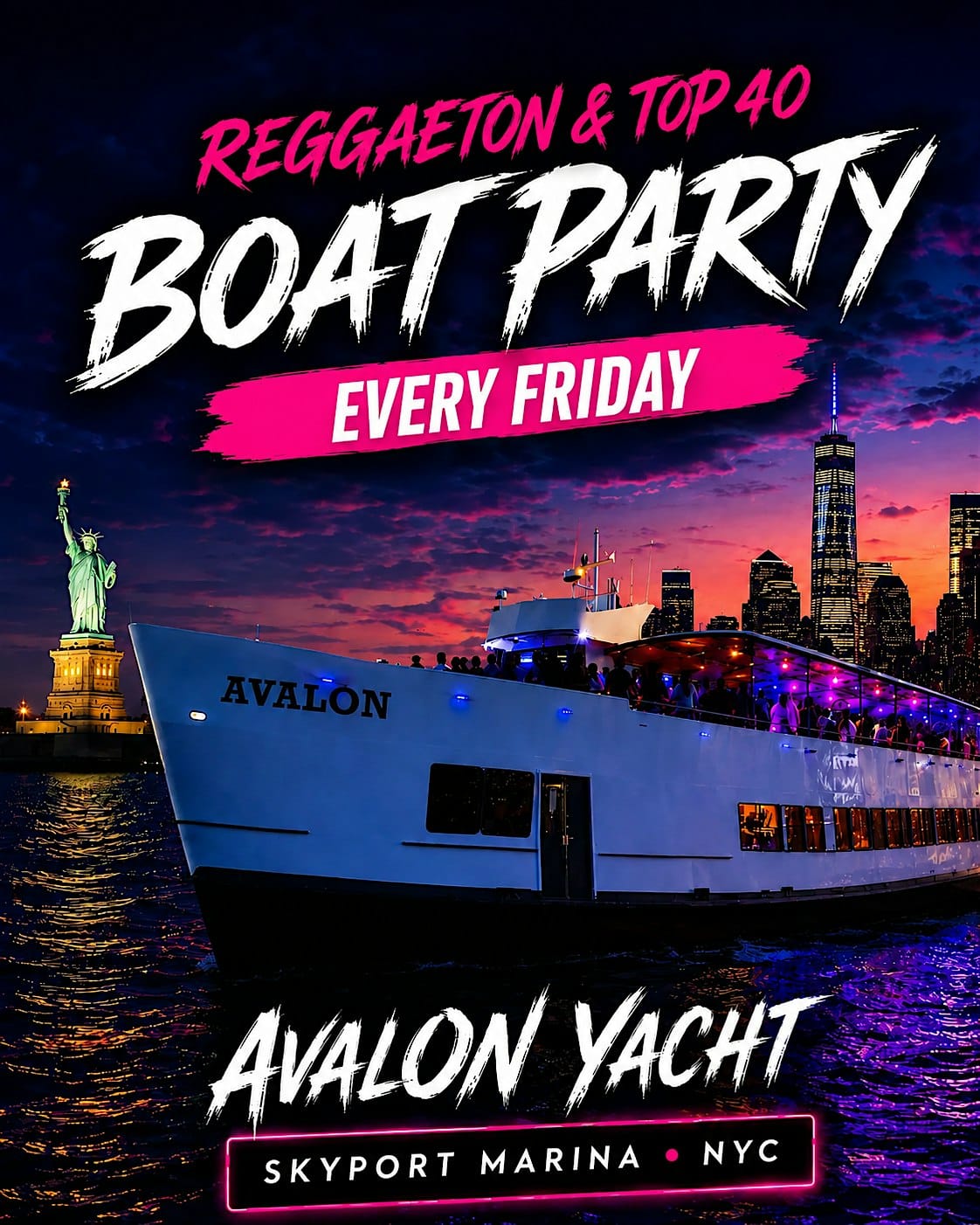 Reggaeton Boat Party NYC | Avalon Yacht at Skyport Marina – Aug 14