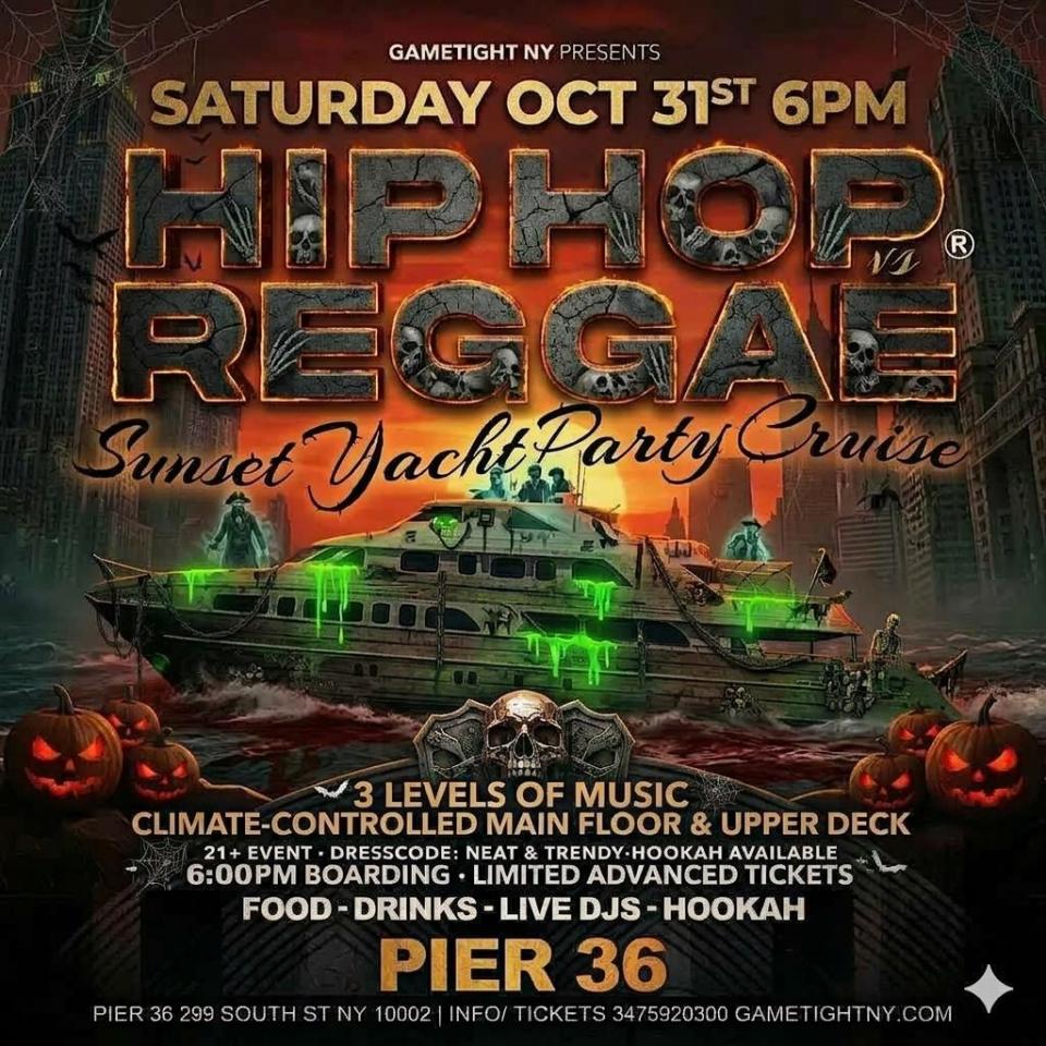Buy tickets for HALLOWEEN HIP HOP VS REGGAE® NYC SATURDAY SUNSET CRUISE PIER 36 2026 HALLOWEEN HIP HOP VS REGGAE® NYC SATURDAY SUNSET CRUISE PIER 36 2026