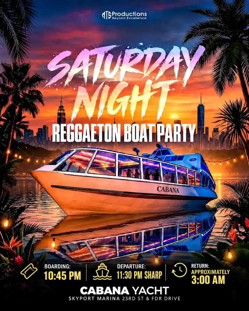 Buy tickets for Reggaeton Boat Party NYC | Cabana Yacht at Skyport Marina | Oct 10 Reggaeton Boat Party NYC | Cabana Yacht at Skyport Marina | Oct 10