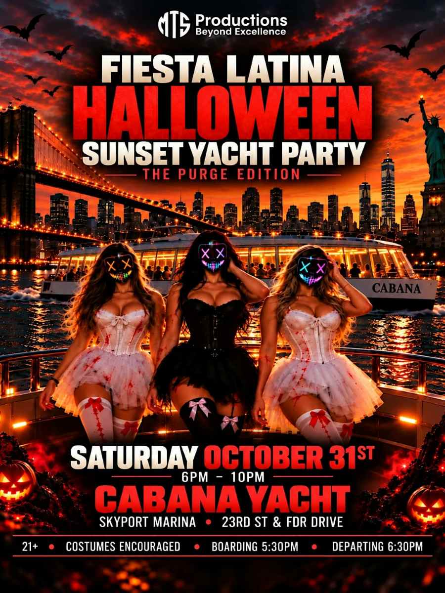 Buy tickets for Fiesta Latina Halloween Sunset Yacht Party NYC – The Purge Edition Fiesta Latina Halloween Sunset Yacht Party NYC – The Purge Edition